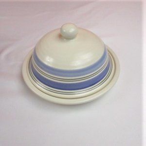 ⬛Round Blue Stripe Vintage Butter Dish